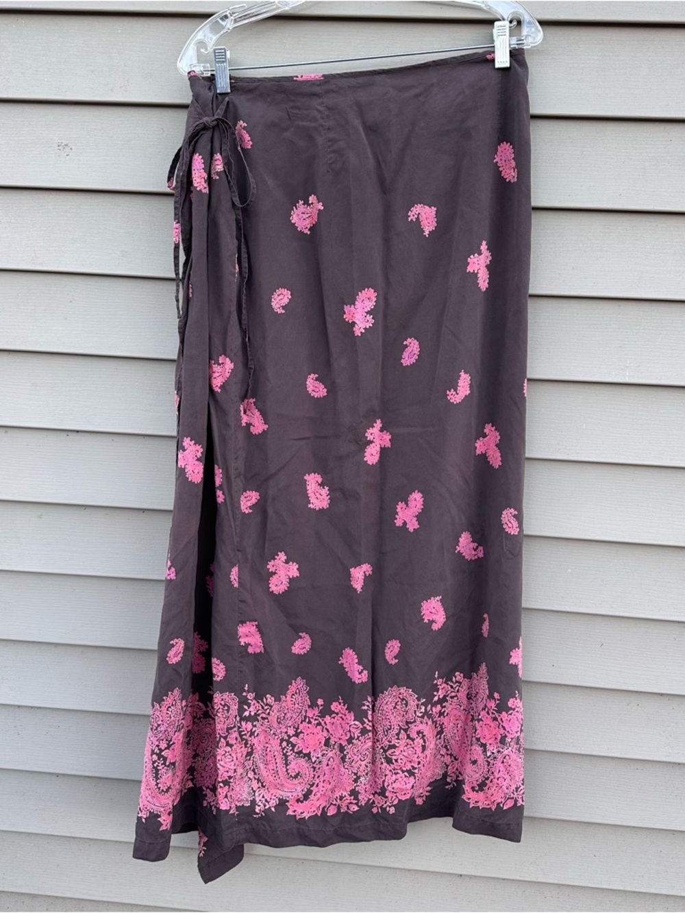 Express Brown silk Maxi Skirt with Pink Paisley